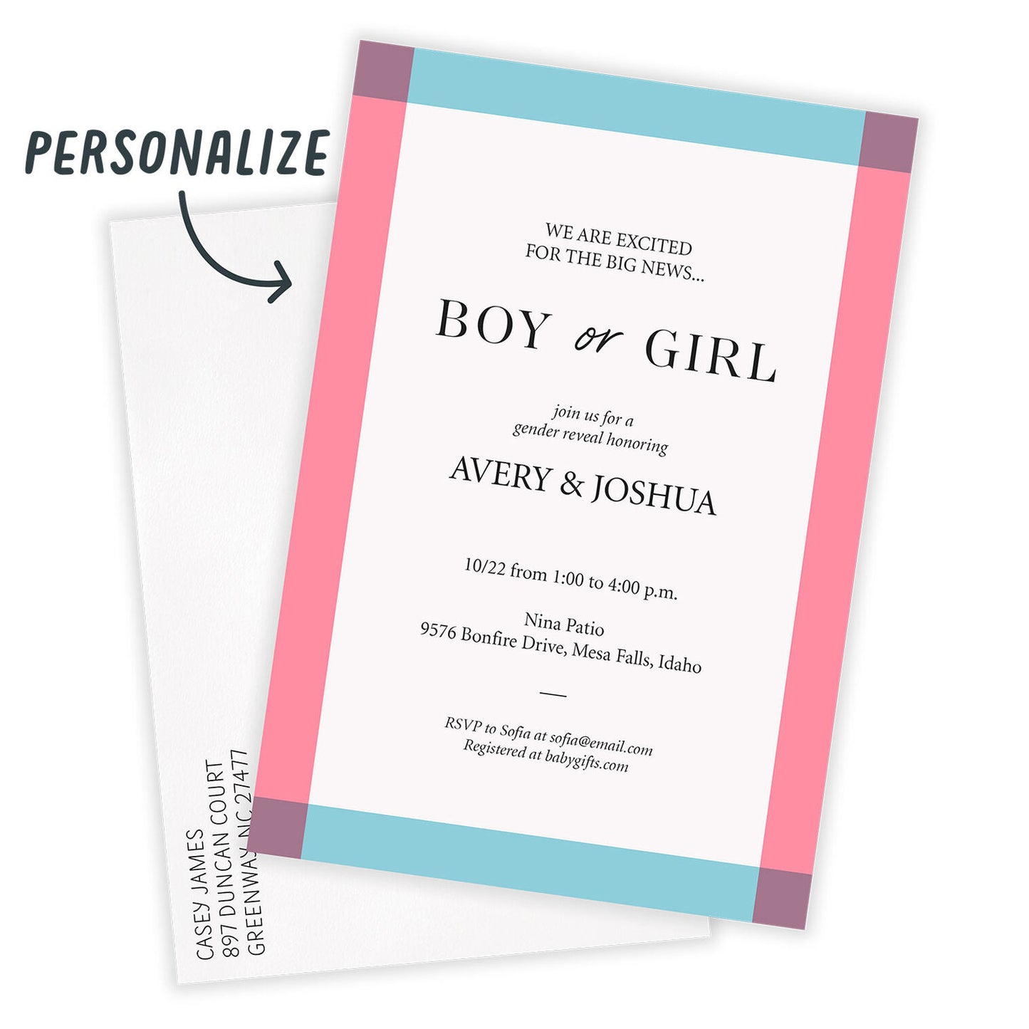 Boy or Girl Pink and Blue Gender Reveal Invitation
