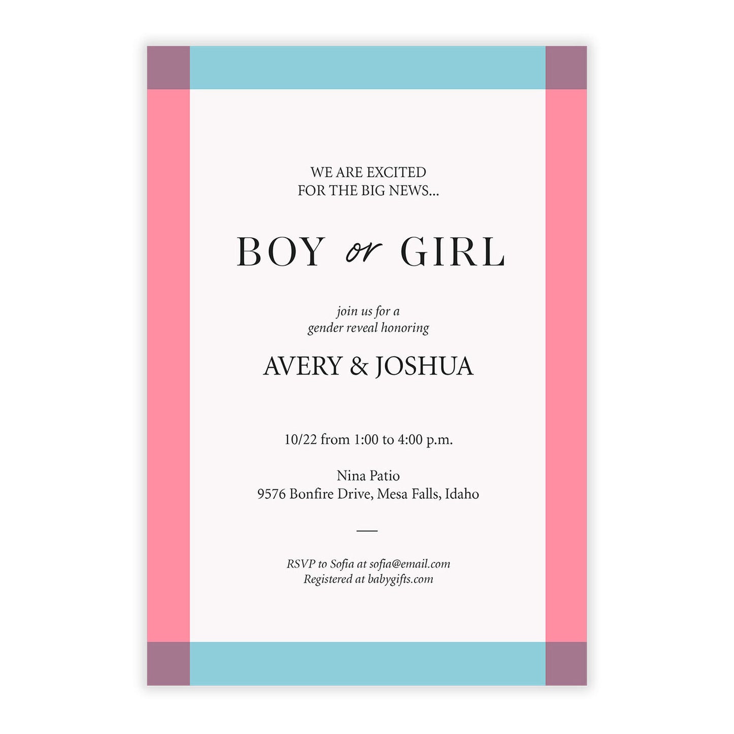 Boy or Girl Pink and Blue Gender Reveal Invitation